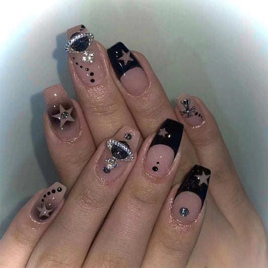 Heavenly Cross Cosmos | Medium Coffin Manicure | Press On Nails N376