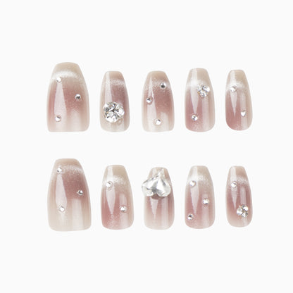 Love Gems in Smoky Pink| Medium Coffin Manicure | Press On Nails N773