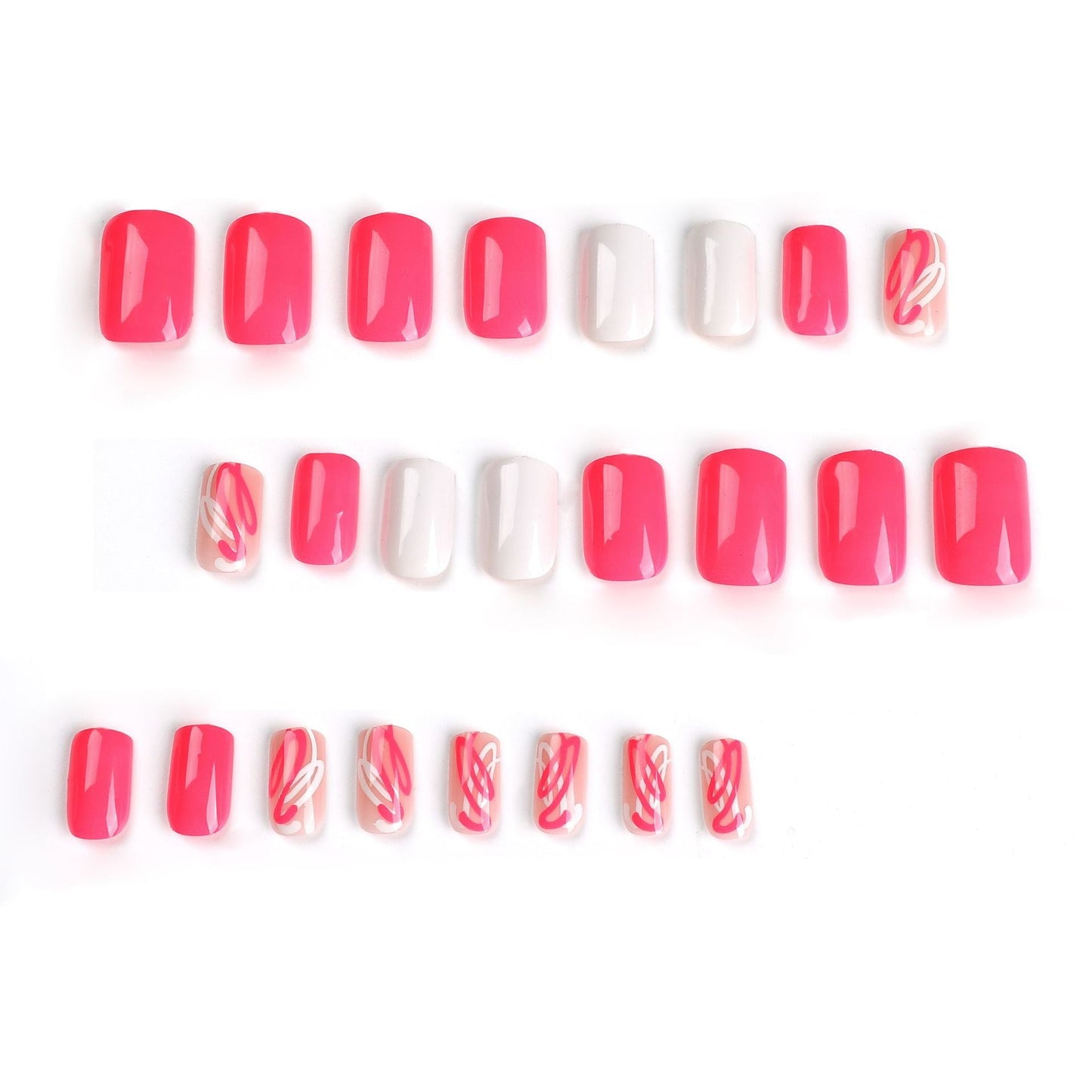 Magenta White| Medium Squoval Manicure | Press On Nails N584