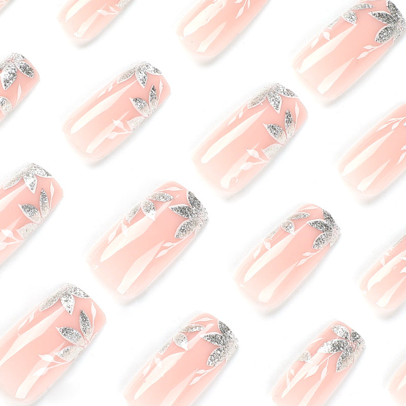 Shimmering Petal Shine | Long Coffin Manicure  | Press On Nails N377