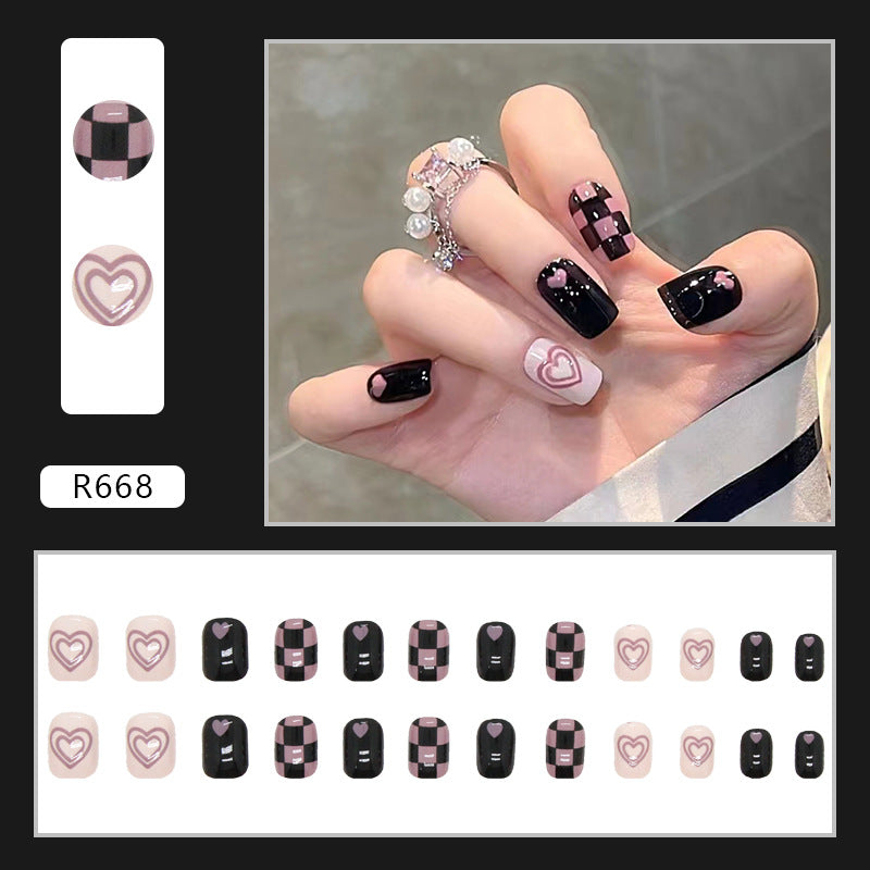 BlackPink Heart Y2K| Short Squoval Manicure | Press On Nail