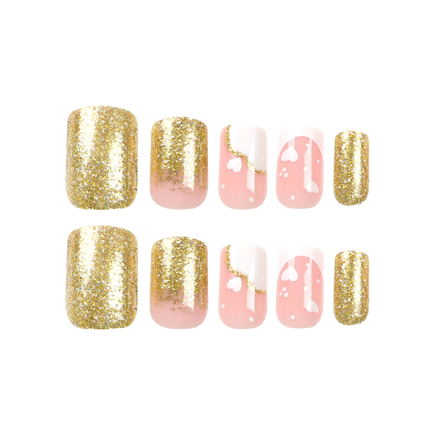 Pink Gold Passion | Medium Squoval Manicure | Press On Nails N608