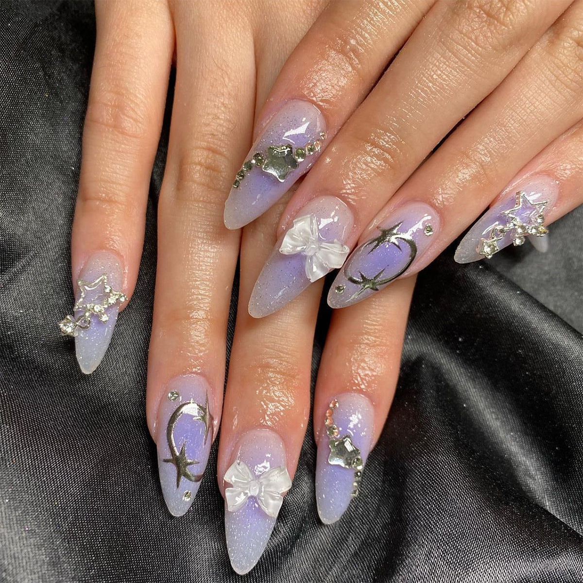 Lavender Bow Fade| Medium Almond Manicure | Press On Nails N675