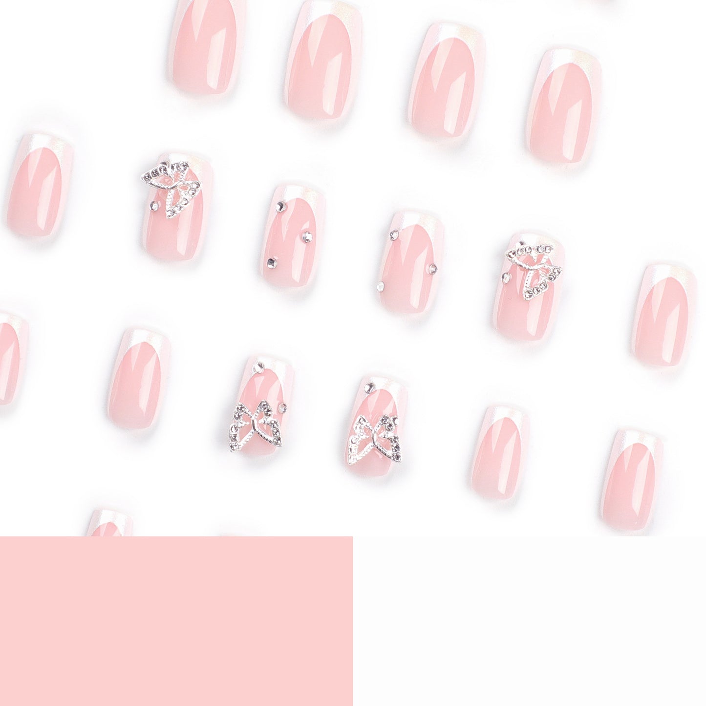 Delicate Pink Wings | Medium Coffin Manicure | Press On Nails N627