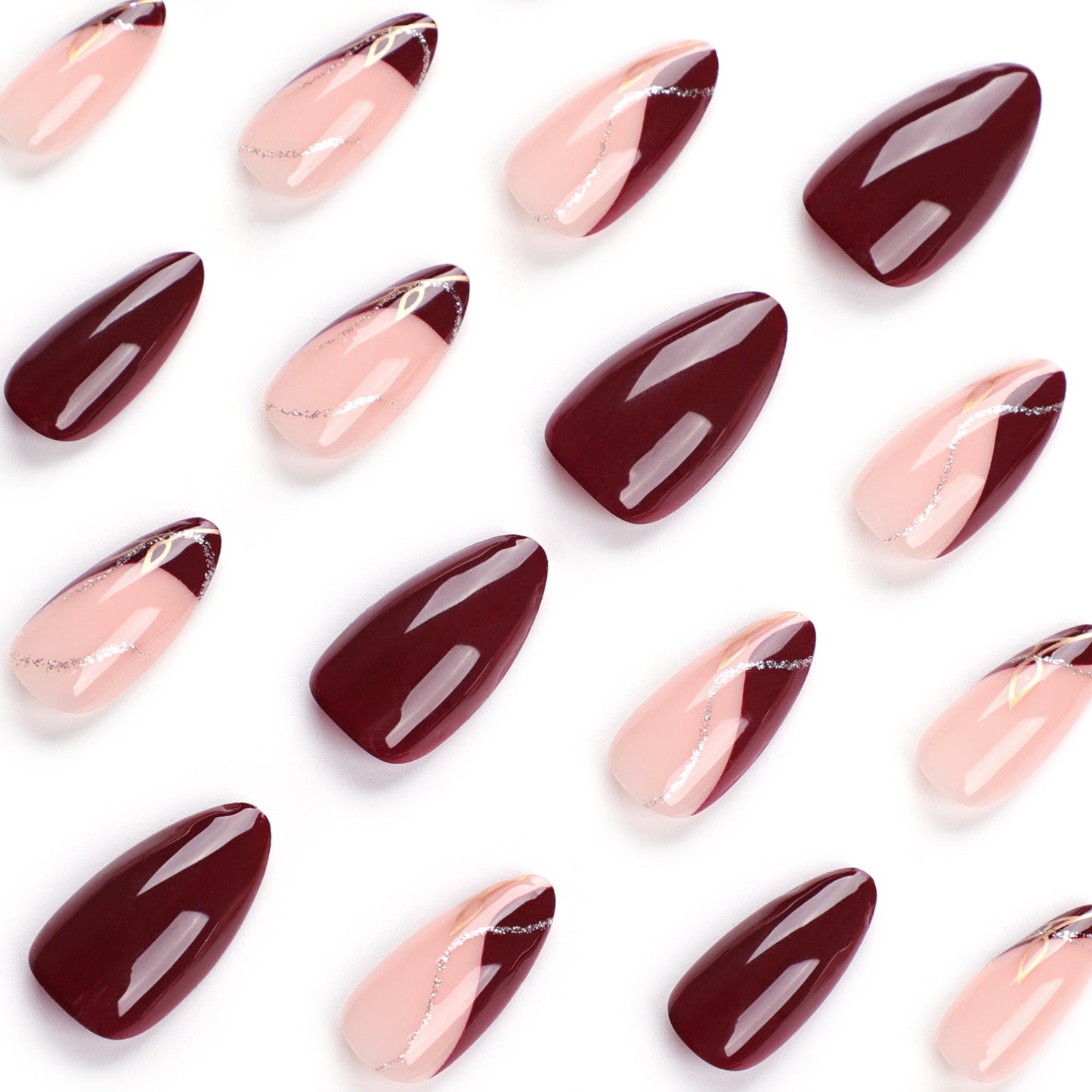 Burgundy Elegance | Medium Almond Manicure | Press On Nails N578