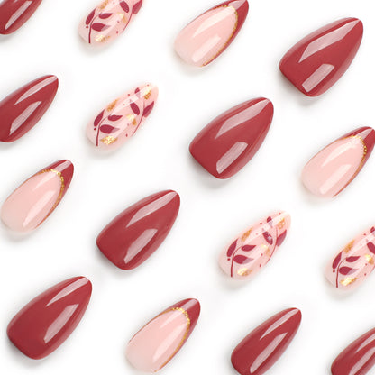 Maroon Petal | Medium Almond Manicure | Press On Nails N695