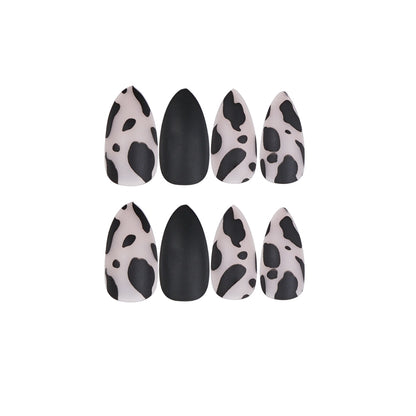 Matte Black Leopard| Medium Almond Manicure| Press On Nails N471