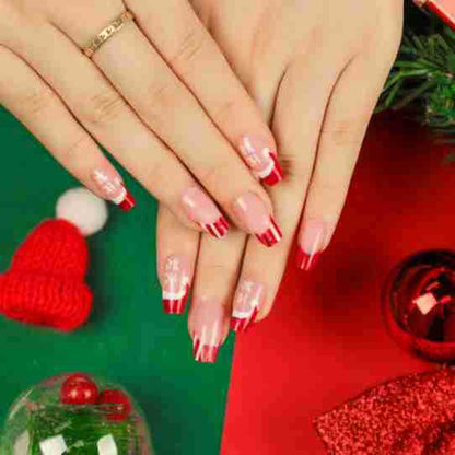 Red Velvet Hat Charm| Medium Almond Manicure | Press On Nails N463