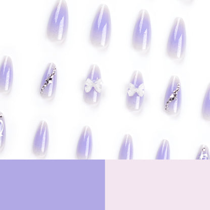 Lavender Bow Fade| Medium Almond Manicure | Press On Nails N675