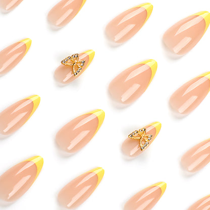 Lemon Yellow Butterfly  | Medium Almond Manicure | Press On Nails N667