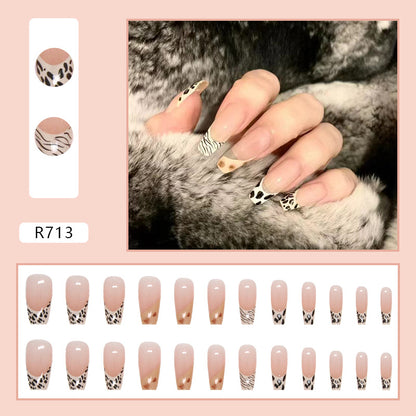 Wild Safari French Tips| Long Coffin Manicure  | Press On Nails