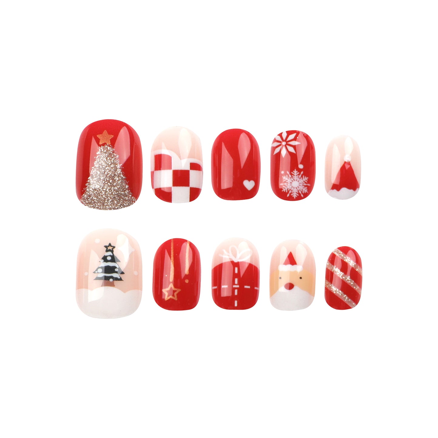 Festive Santa Magic| Short Squoval Manicure | Press On Nails N414