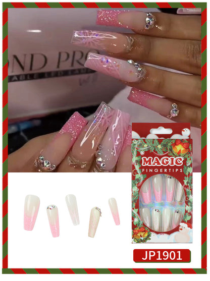 Dazzle Snow| Long Coffin Manicure | Press On Nails N512