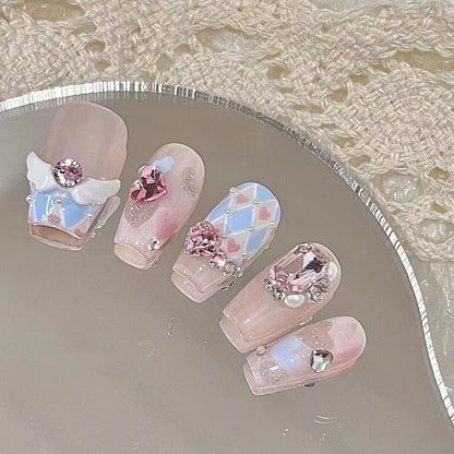 Sugary Angel|Long Coffin Manicure| Handmade Press On Nails H276