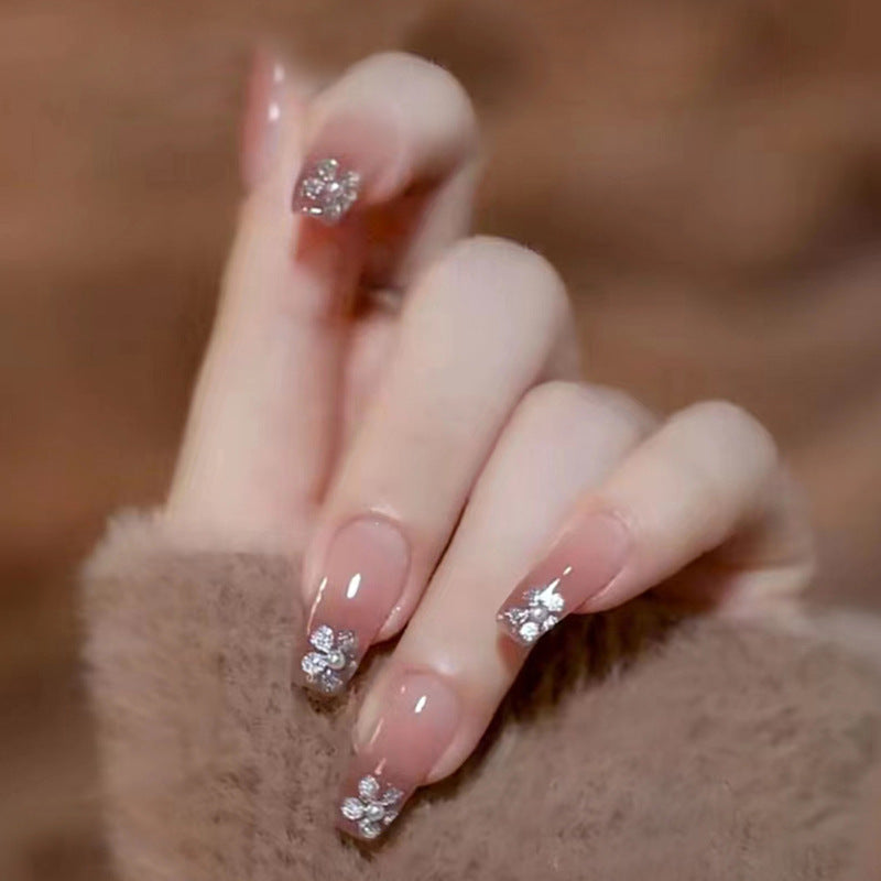 Sparkling Cherry Blossom | Long Coffin Manicure  | Press On Nails