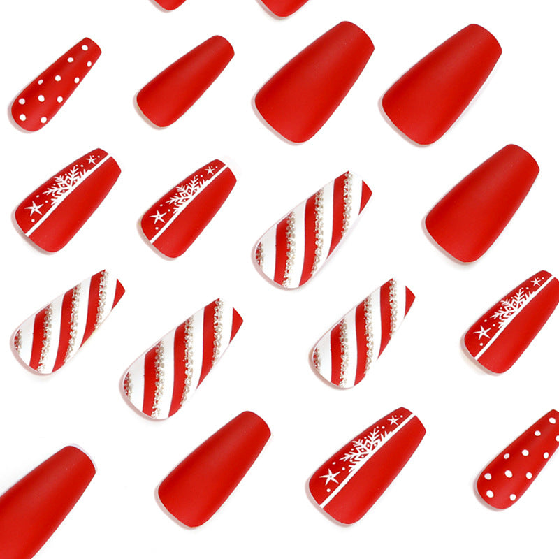 Merry Red Snowflake| Long Coffin Manicure | Press On Nails N506