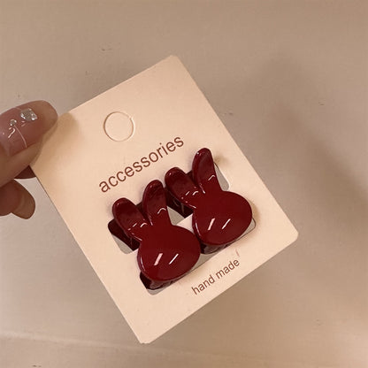 Red Flower Heart Bunny Mini Hair Clip |Hair Claw |Hair Barrette |Duckbill Hairpin 2pcs HT14