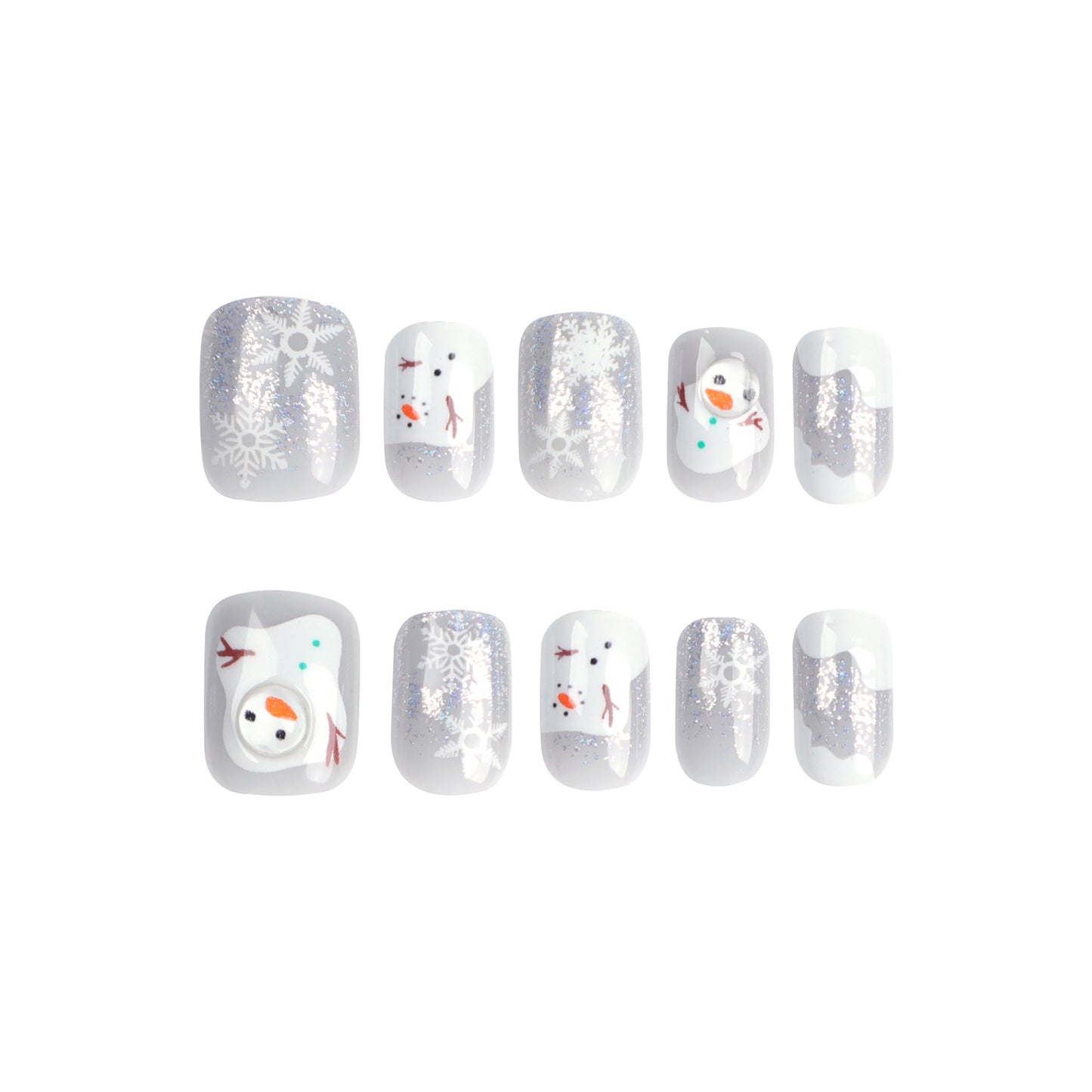 Joyful Snowman | Short Squoval Manicure | Press On Nails N486