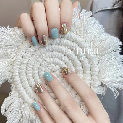 Misty Cyan| Short Squoval Manicure | Handmade Press On Nails H181