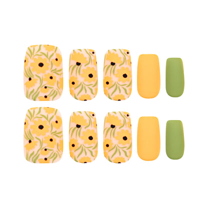 Cheery Sunflower| Medium Coffin Manicure | Press On Nails N745