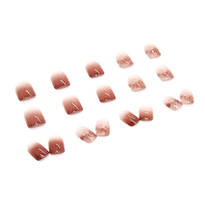 Pink Glitter French Ombre | Short Square Manicure | Press On Nail