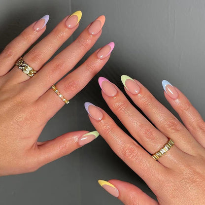 Pastel Rainbow Tips| Medium Almond Manicure | Press On Nails N355