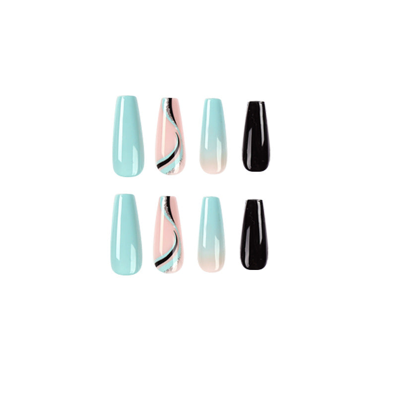 Black Mint Harmony| Long Coffin Manicure  | Press On Nails N661