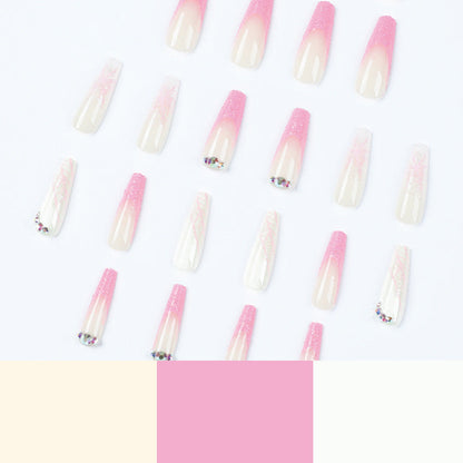 Snowy Pink Bliss | Long Coffin Manicure | Press On Nails N491