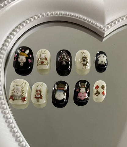 Wonderland Bunny | Long Short Coffin Manicure  | Handmade Press on Nails H49