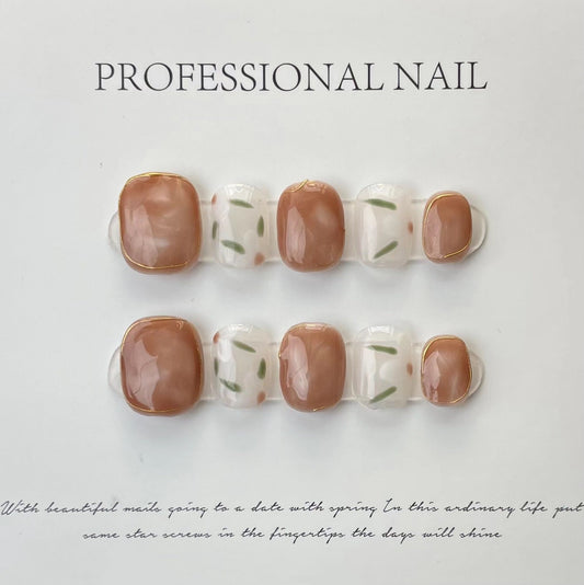 Iced Tea Petals|Short Squoval Manicure | Handmade Press On Nails H234