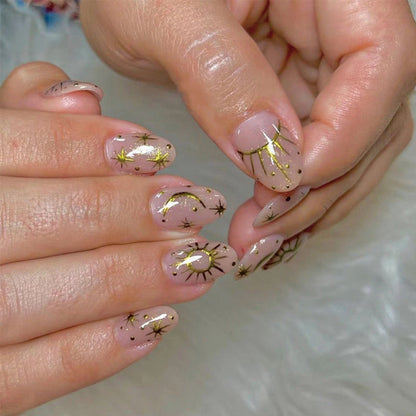 Gilded Sun & Moon | Short Almond Manicure | Press On Nails N396