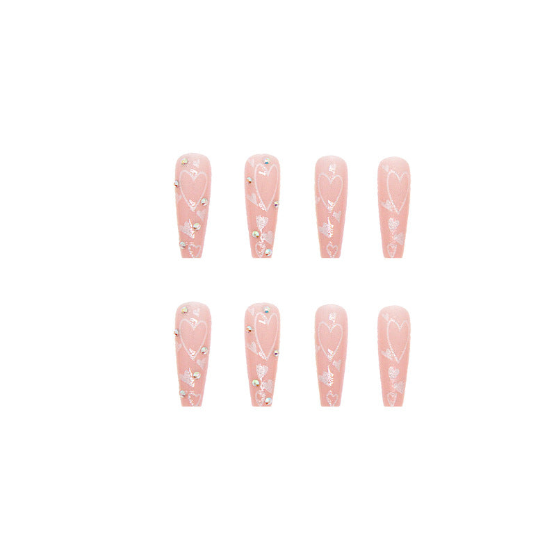 Pastel Pink Heart| Long Coffin Manicure  | Press on Nail