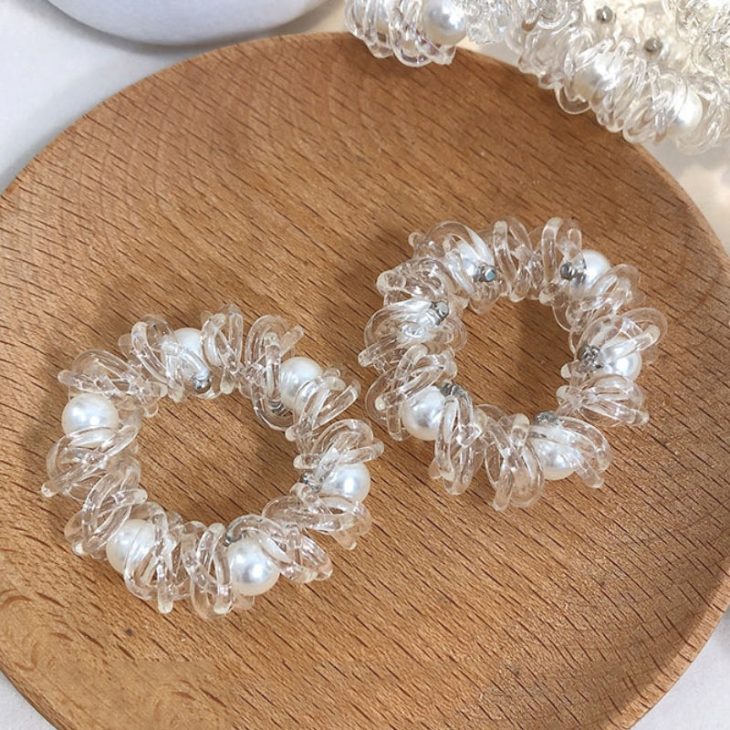 Pearl Telephone Wire Hair Tie|Coil Hair Band |Ponytail Holders Barrette|Spiral Hair Scrunchie 3pcs HT24