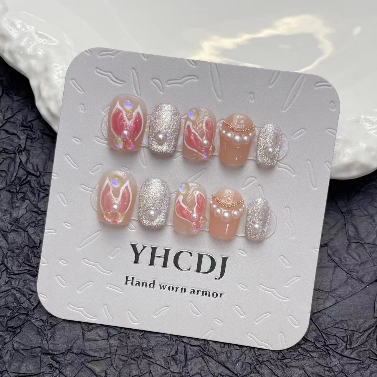 Mermaid Charm| Long Coffin Manicure  | Handmade Press on Nails H215