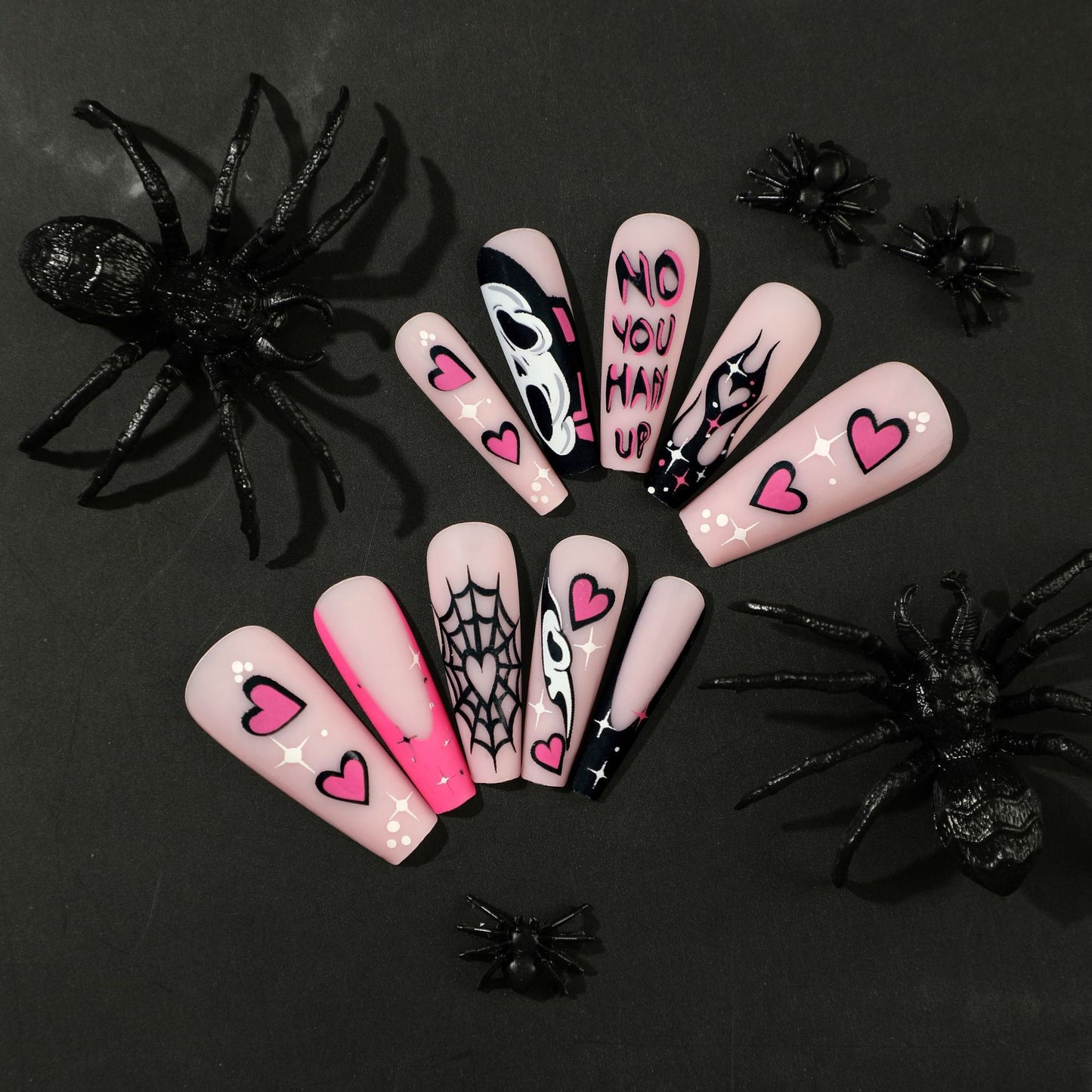 Bewitching Hearts | Long Coffin Manicure  | Press On Nails N367