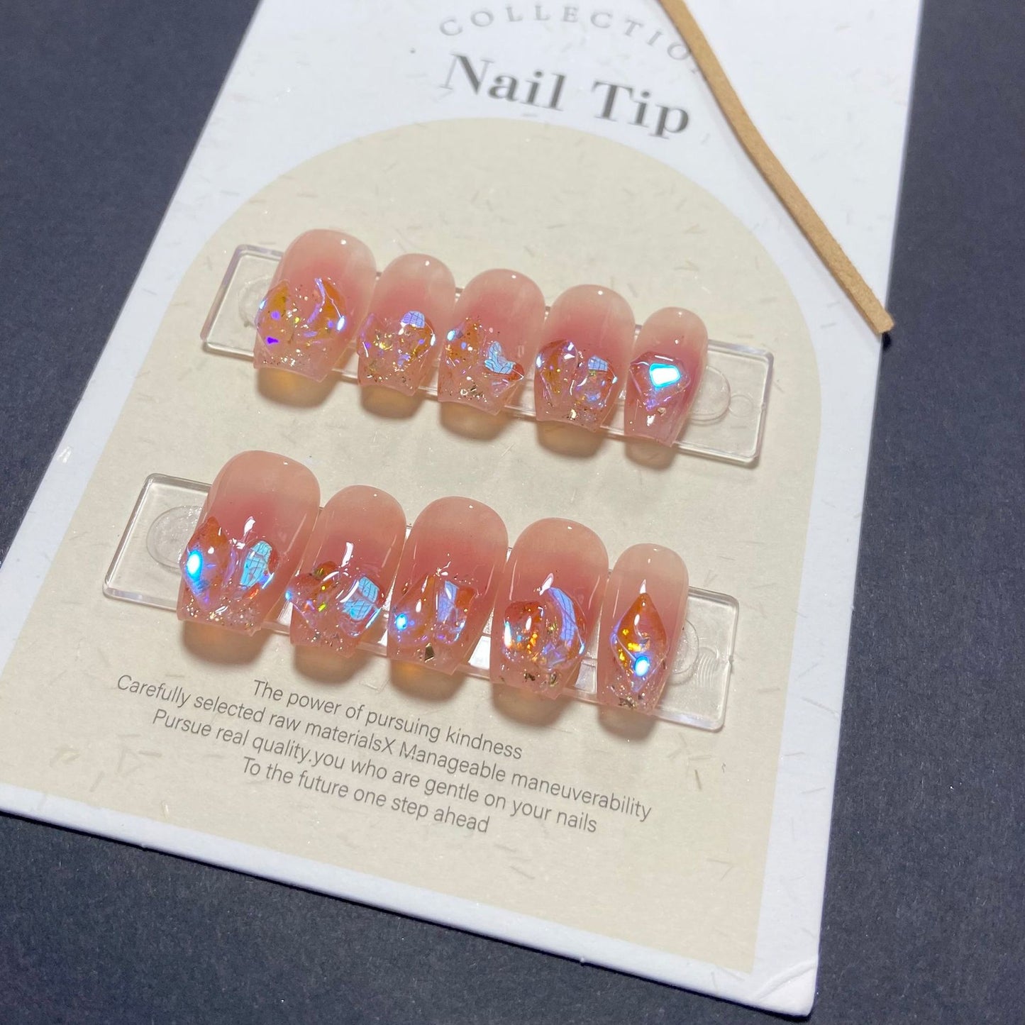 Blush Aurora Glam| Medium Coffin Manicure | Handmade Press On Nails H134