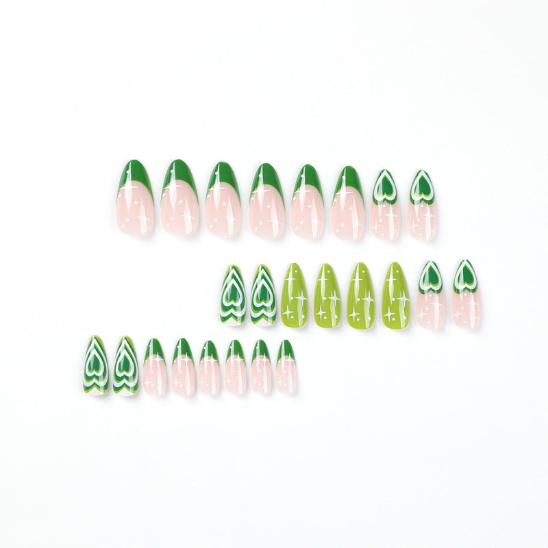 Zesty Green Hearts| Medium Almond Manicure | Press On Nails N775