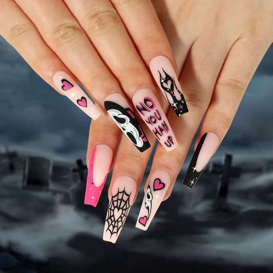 Bewitching Hearts | Long Coffin Manicure  | Press On Nails N367