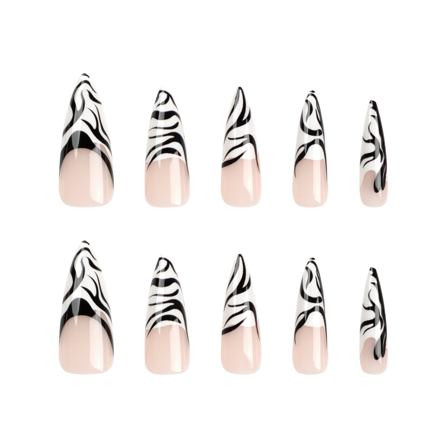 Zebra Stripes | Long Almond Manicure | Press On Nails N768