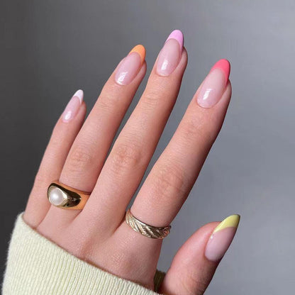 Sunny Pastel French| Short Almond Manicure | Press On Nails N647