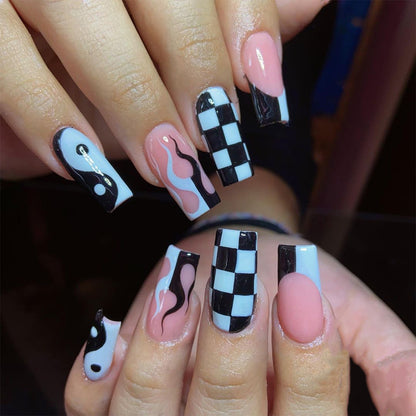 Yin-Yang Harmony| Medium Coffin Manicure | Press On Nails N565