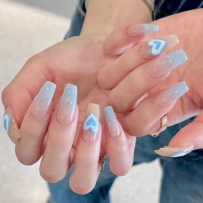 Baby Blue Love | Long Coffin Manicure  | Press On Nails