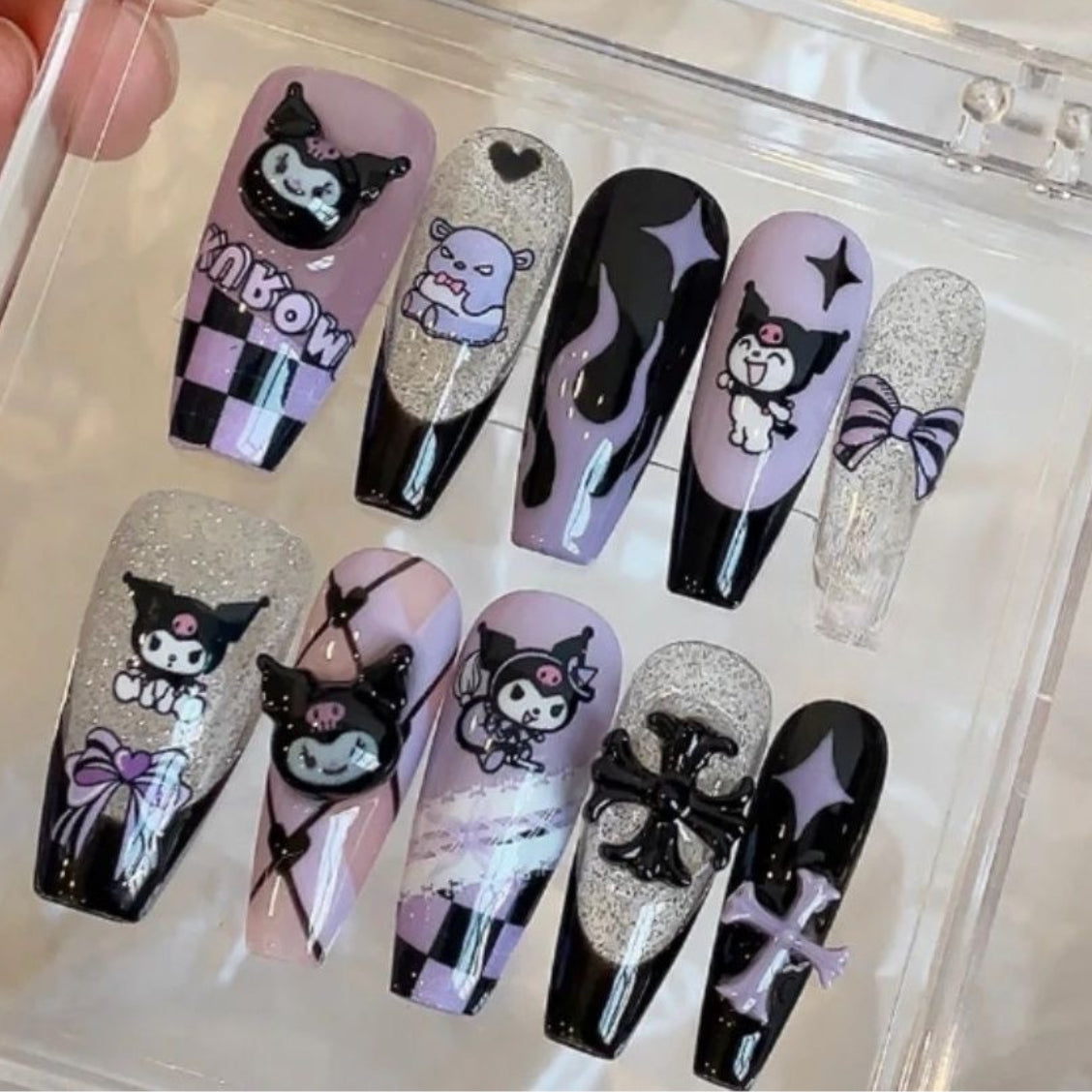 Kawaii Kuroimi| Long Coffin Manicure  | Handmade Press on Nails H36