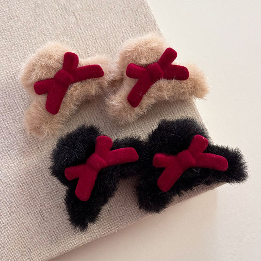 Mini Plush Bow Hair Clip |Hair Claw |Hair Barrette 2pcs A112