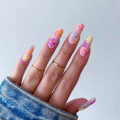 Kaleidoscope Blossom | Long Coffin Manicure | Press On Nails N764