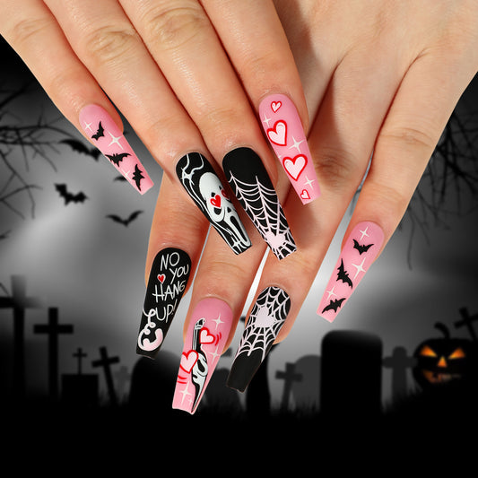 Ghostly Love | Long Coffin Manicure  | Press On Nails N366