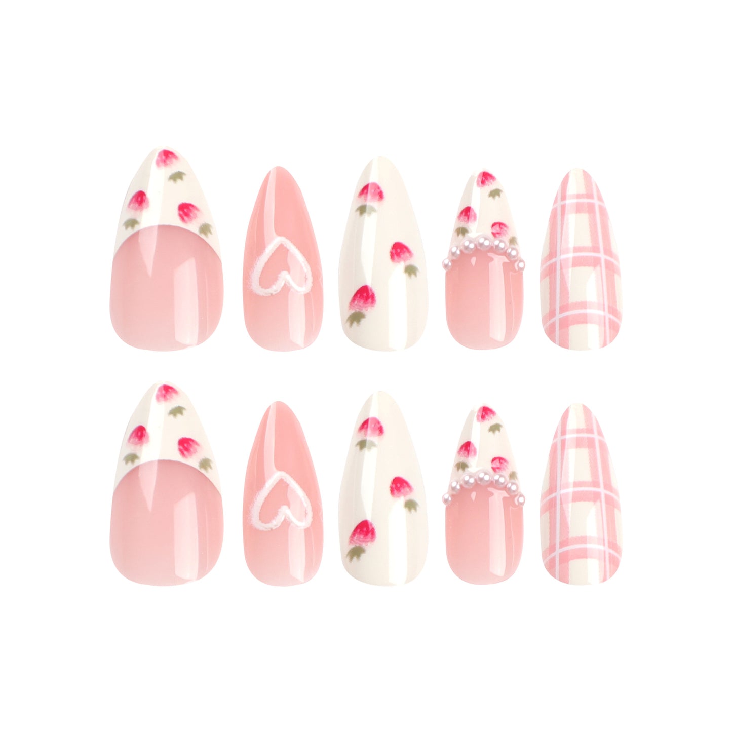 Sweet Strawberry| Medium Almond Manicure | Press On Nails N539