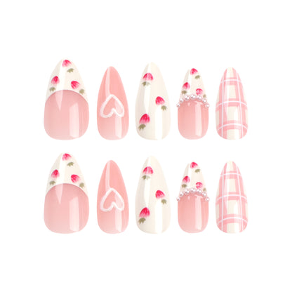 Sweet Strawberry| Medium Almond Manicure | Press On Nails N539