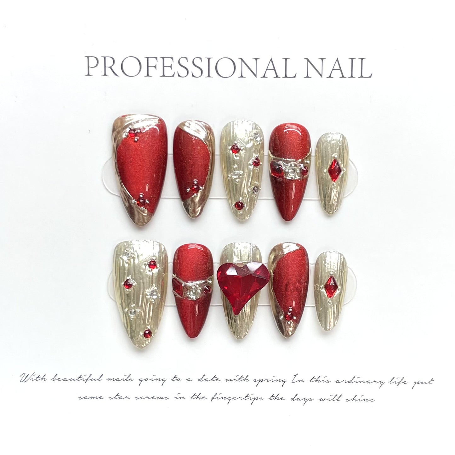 Scarlet Love| Long Almond Manicure | Handmade Press On Nails H273