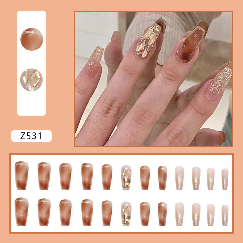 Toffee Shimmer | Long Coffin Manicure  | Press On Nails